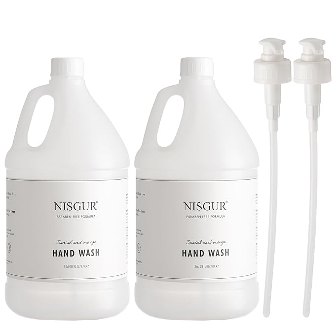 Hotel Hand Wash in Gallon Size 1 Gallon Each Total 2 Gallon Jugs with Extra Pump Dispenser to Refill Wall-mounted and Stand Dispenser Aloe vera, Green Tea Extract Infused Hotel Toiletries