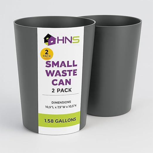 Mini Waste Basket - Durable Small Plastic Garbage Trash Can Bin - Lidless Open-Top Rectangular Slim Profile for Compact Spaces - Suitable for Home, Office, Kitchen and More (2-Pack, Silver Brushed)