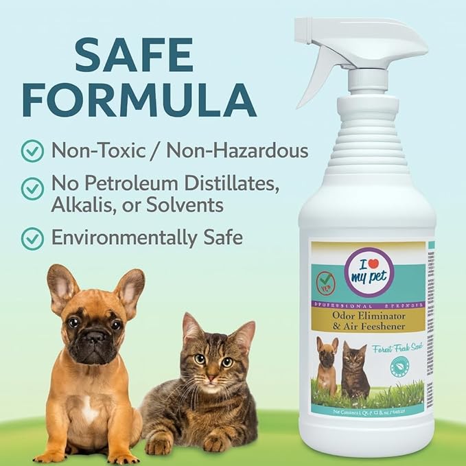 I Love My Pet Odor Eliminator Spray and Air Freshener for Strong Pet Odors – Neutralizes Dog and Cat Urine on Fabrics, Carpets, Pet Beds – 32 oz, Forest Fresh