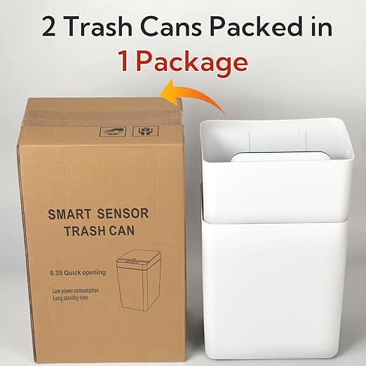 2 Pack Automatic Trash Can Touchless with Lid – 2.5Gallon Slim Bathroom Trash can，Ideal for Kitchen, Bedroom, Living Room & Office (White)