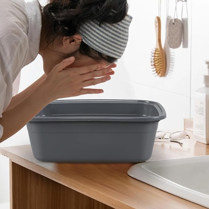 12 Quart Rectangle Plastic Dishpan Basin, 4 Pack Small Dish Tub, Grey