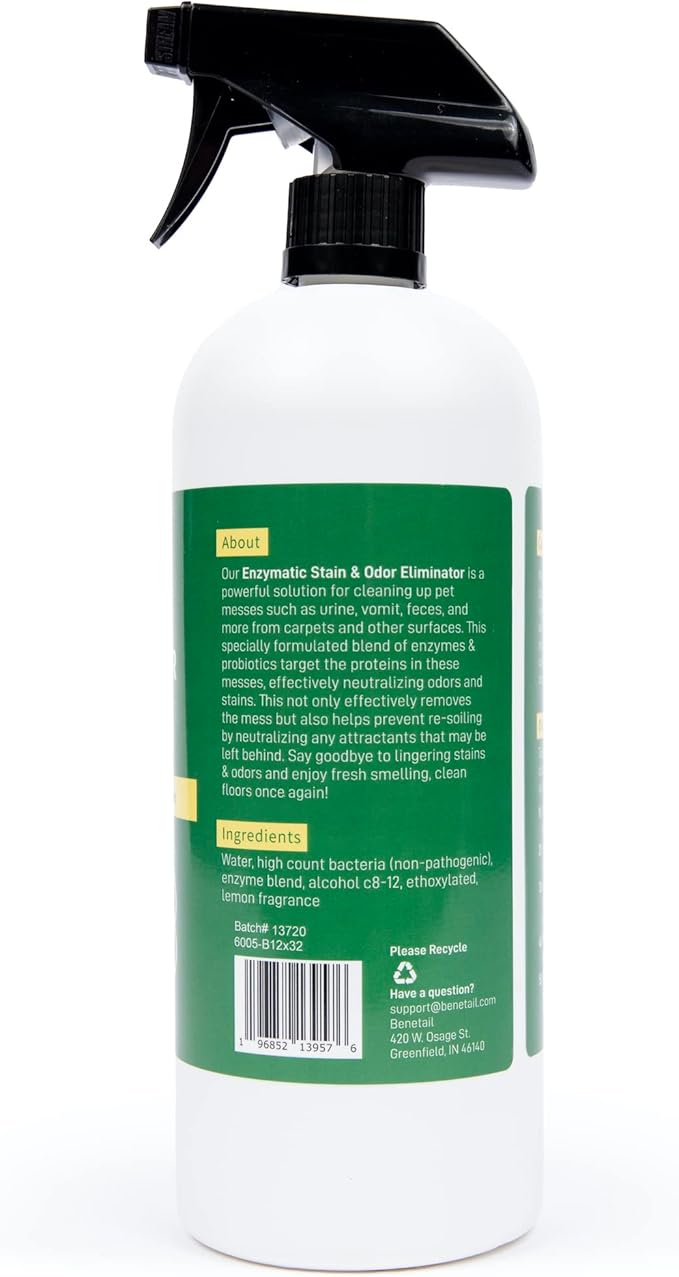 Benetail | Pet Enzymatic Stain & Odor Eliminator for Strong Odors Around the Home - Carpet Cleaner for Dog & Cat Urine - 32oz Spray