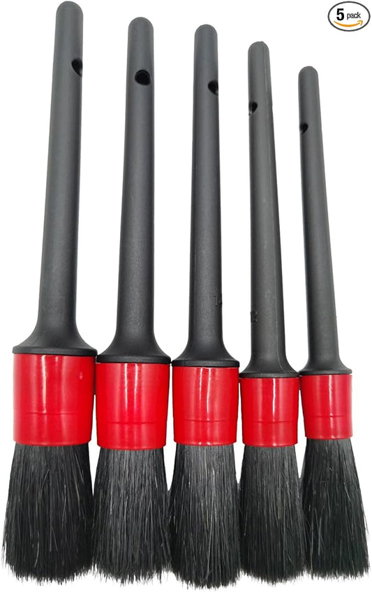 femryer Car Detailing Brush Set of 5 - Soft Boar Hair, Car Wash Brush, Wheel Cleaner Brush, Car Dust Brush, Car Interior Leather Seat and Vent Brush, Car Detailing Kit