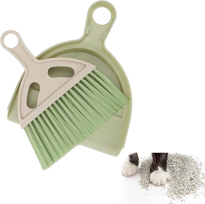 Brosay Mini Dustpan and Brush Set Portable Small Broom with Dust Pan Handheld Hangable Whisk Broom and Dust Pan for Home, Kitchen, Table, Office, Car 1 Pcs (Green)