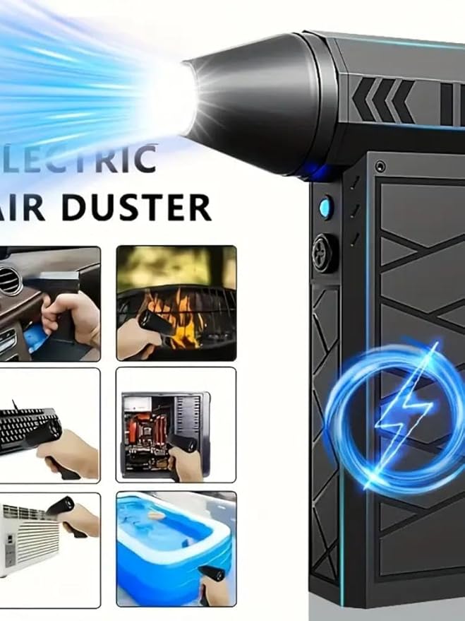 Compressed Air Duster-130000RPM Powerful Electric Air Duster with LED Light, 4 Gear Adjustable-Durable Blower -Rechargeable Cordless Duster for PC, Keyboard, Car, Outdoor, Home and Leaves Clearing