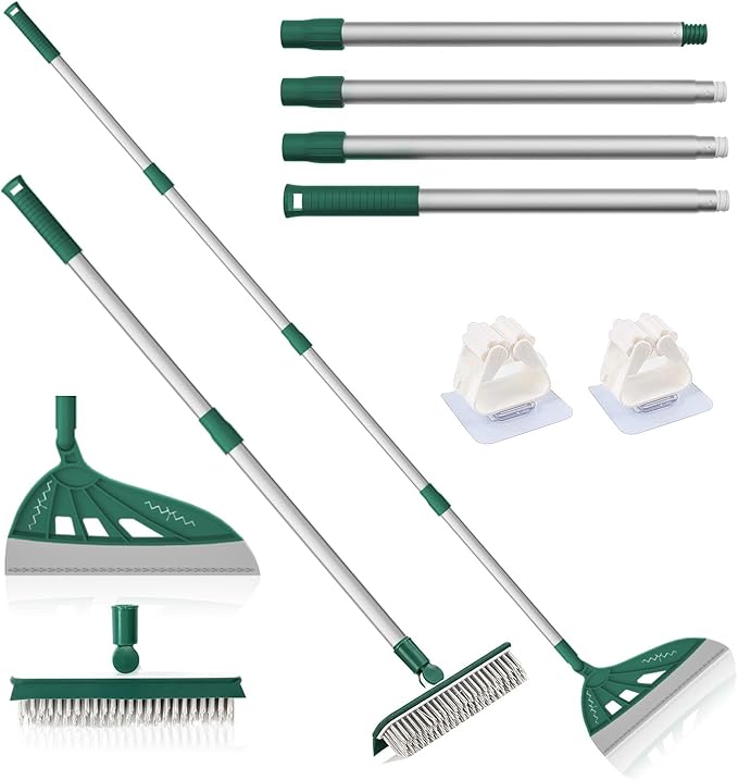 Magic Broom - Silicone Floor Sweeper with Squeegee, Bathroom Brush Set for Pet Hair (Dark Blue & Green)