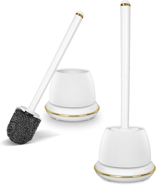 Gold Toilet Brush and Holder Set 2 Pack,Toilet Bowl Brush with Long Handle, Easy to Assemble of Compact Toilet Scrubber, Gold Bathroom Accessories. 2U
