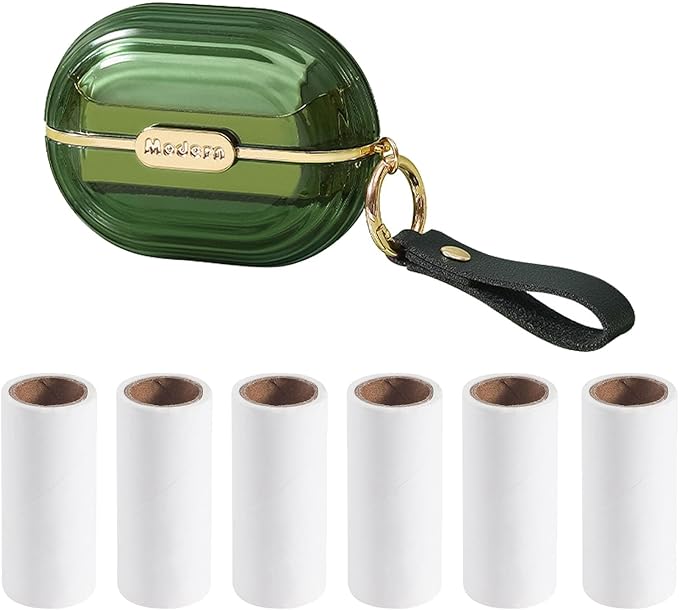 Handy Double-Sided Travel Lint Roller with Hand Strap, 7-Fill Luxury Clothing Bag Dust Fluff Adhesive Reusable Mini Extra Adhesive Dog Cat Pet Adhesive, Small Pocket Reusable Lint (Green)