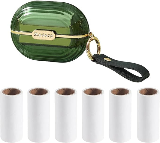 Handy Double-Sided Travel Lint Roller with Hand Strap, 7-Fill Luxury Clothing Bag Dust Fluff Adhesive Reusable Mini Extra Adhesive Dog Cat Pet Adhesive, Small Pocket Reusable Lint (Green)