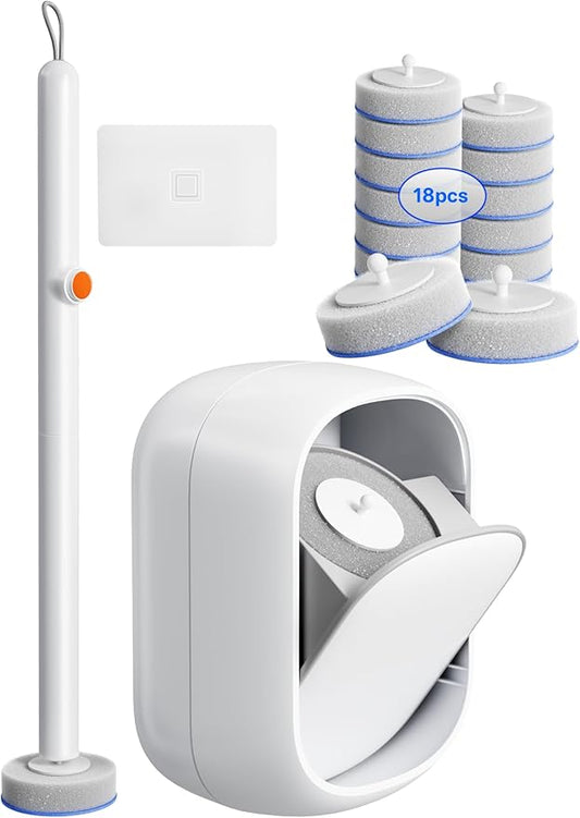 LFBEAR Disposable Toilet Cleaning System - Toilet Wand Kit with 18 High-Performance Refills, Wall Mounted Brush and Holder for Deep Cleaning Bathroom (Brush + 18 Refills)