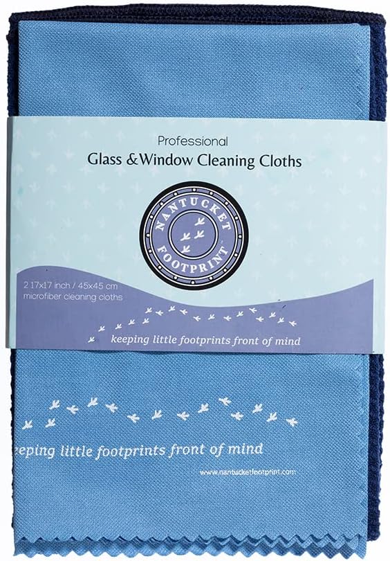 Nantucket Footprint Superior Window Cleaner Kit - Window and Glass Cleaning Cloth, Streak-Free Windows - Microfiber Towel Cleaning Kit for Windows, Mirrors, Car Windshield - Blue