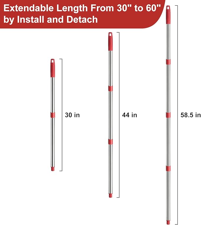 GRAREND 4-Section Spin Mop Replacement Handle, Mop Handle Compatible with Ocedar Spin Mop, 2.5-to-5 Foot Easy Cleaning Floor Mop Stick for Floor Cleaning