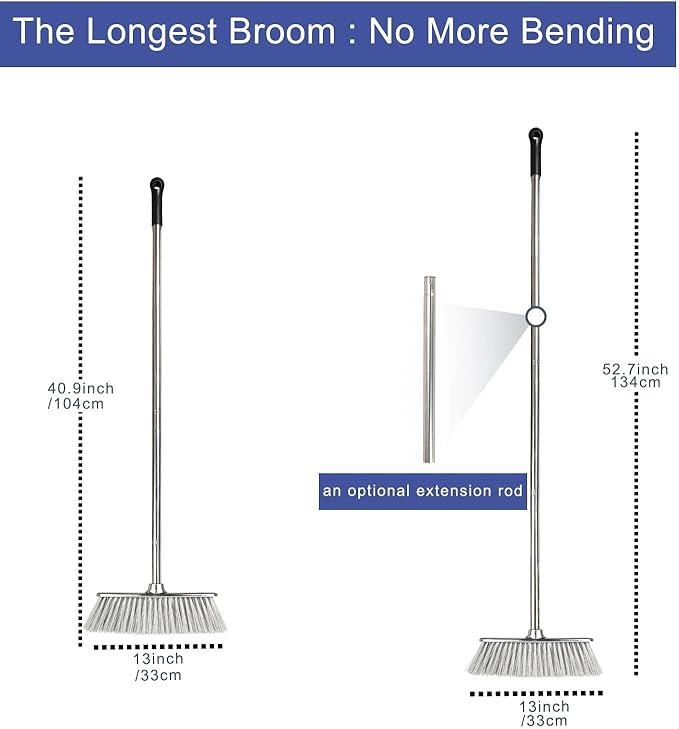 GLOHOO Indoor Soft Bristles Angle Sweeping Broom with Long Handle for Kitchen Hardwood Floor Cleaning (Broom)