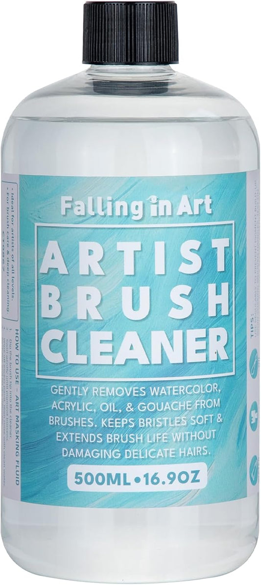 Falling in Art Paintbrush Cleaner, Effective Airbrush Cleaner and Restoration Solution, Professional Oil and Acrylic Paint Remover for Artists, 16.9 Oz Bottle