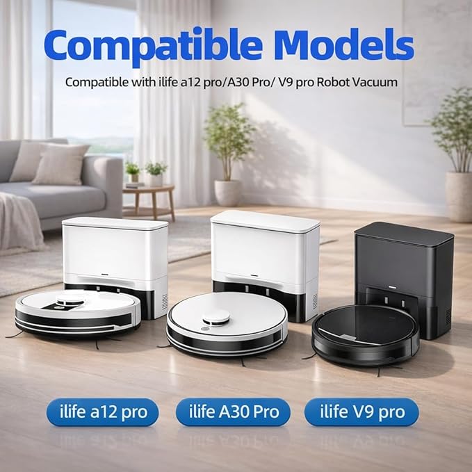10 Pack YUJINRU Replacement Accessories Kit Compatible with ILIFE V9 Pro/ A30 Pro/A12 Pro Self Emptying Robot Vacuum Cleaner, Dust Bag Collecting Bags Accessory Set