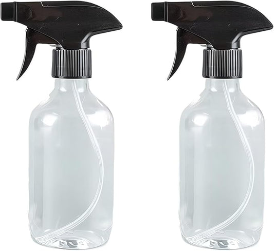 2 PCS Plastic Spray Bottles Set, 10oz/300ml Clear Refillable Container Empty Spray Bottle with Adjustable Head Sprayer and Stream for Cleaning Hair, Pet, Products, Plants