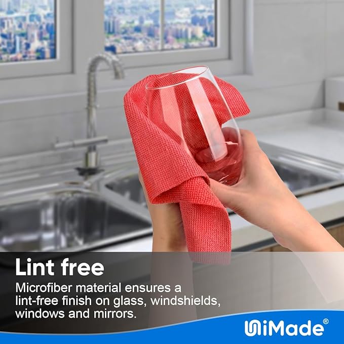 UNIMADE Microfiber Cleaning Cloth, 20 Pack Reusable Microfiber Towels for Cars Lint Free Cleaning Shop Towel Rags for Home Kitchen Automotive Bar Mechanic Restaurant Garage, 11.5"x 11.5", Red