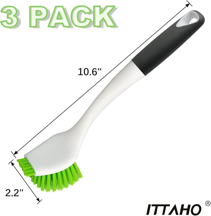ITTAHO Dish Scrub Brush Kit, Kitchen Brush Set for Cleaning, Double Sided Bristles Scrubber Cleaner for Dishes,Sink,Pots,Pans,Bathroom Shower,Tile,Tubs - 3 Pack