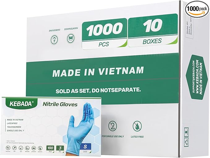 Kebada Nitrile Gloves D1, Nitrile Disposable Gloves for Cleaning, Food Prep, Industrial Grade, Non-Sterile, Food Safe, Powder & Latex Free, Touchscreen, Blue, 1000 CT, Large (Made in Vietnam)
