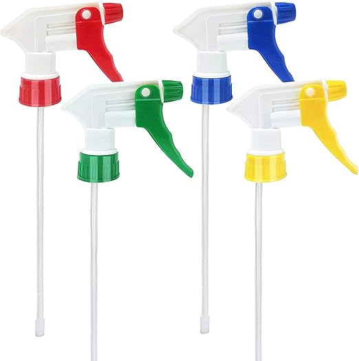 Cosywell Plastic Spray Bottle Nozzle Heavy Duty Spraying Bottle Replacement Part Leak Proof Mist Water Bottle Spray Nozzle for Chemical Cleaning Solutions All-Purpose Adjustable Head Sprayer 4PCS