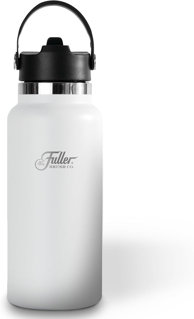 Fuller Stainless Steel Water Bottle with Straw Lid – BPA-Free, Sweat-Proof, Leak-Proof Travel Mug – Double Wall Insulated for Hot & Cold Drinks – Carry Handle (White, 32 Oz.)