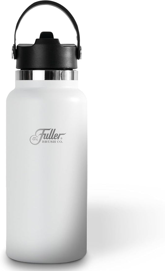 Fuller Stainless Steel Water Bottle with Straw Lid – BPA-Free, Sweat-Proof, Leak-Proof Travel Mug – Double Wall Insulated for Hot & Cold Drinks – Carry Handle (White, 32 Oz.)