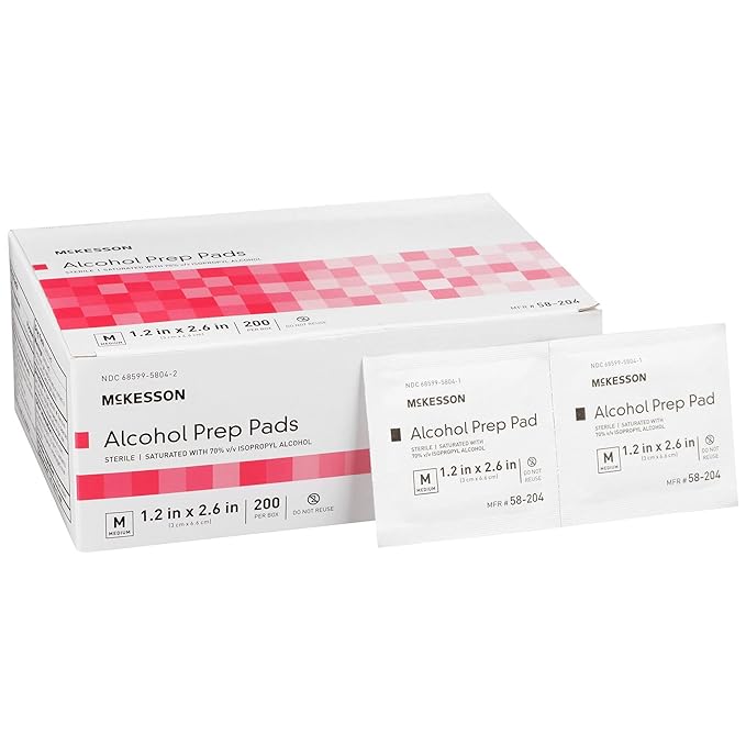 McKesson Alcohol Prep Pads [Pack of 4000] 70% Isopropyl, Individually Wrapped Wipes, Sterile, Medical-Grade, First Aid, Medium, 200 Count, 20 Boxes