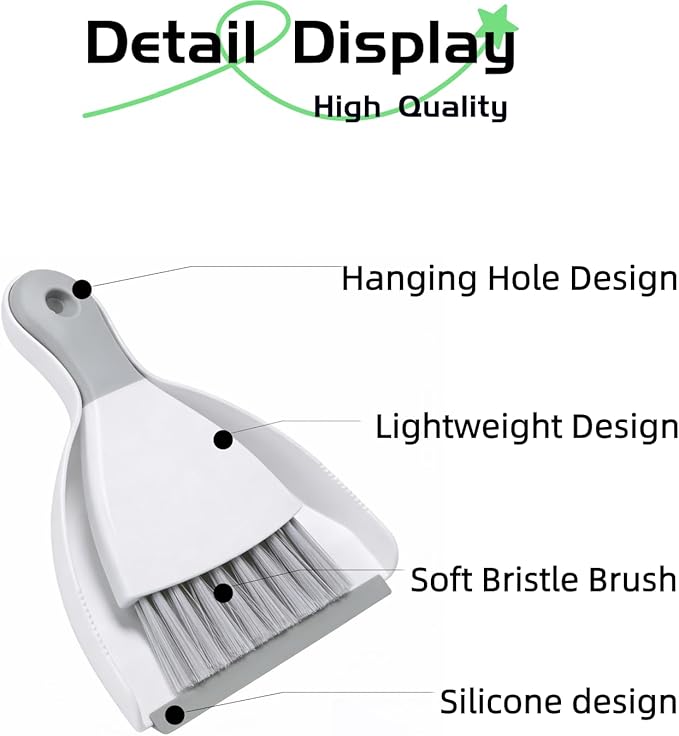 Neecio Mini Dustpan and Brush Set, Small Broom and Dustpan Set Dust Pan and Portable Hand Broom Dustpan and Broom Combo Compact for Desk, Table, Home, Kitchen Necessities