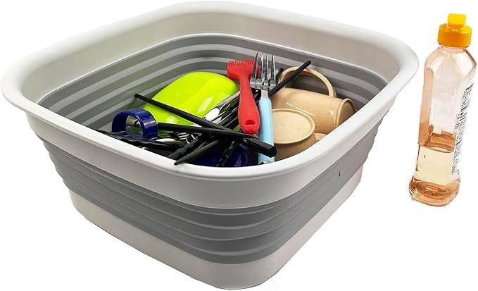 SAMMART 8L (2.1 Gallon) Collapsible Tub - Foldable Dish Tub - Portable Washing Basin - Space Saving Plastic Washtub (Grey)