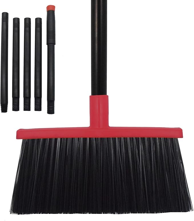 Xifando Heavy-Duty Adjustable Angle Broom with 56" Steel Handle - Ideal for Home, Garage, Kitchen, Bathroom, Office, and Outdoor Use - Durable & Efficient Cleaning Tool for Hard Floors (Red)