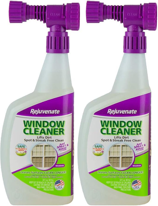 Rejuvenate Outdoor Window Spray and Rinse Cleaner with Hose End Adapter (2 x 32oz)