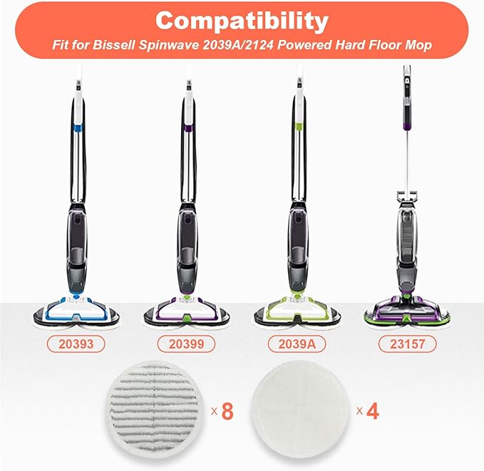 BeiLan Spin Wave Mop Pads Fit for Bissell Spin Wave 20399 23157 23159 2039A 2124A 20393 2039T 2039W 20391 20395 2307 2315A Soft Scrubby Pads for Hardwood Floor Cleaning Replacement Pads(12Pack)