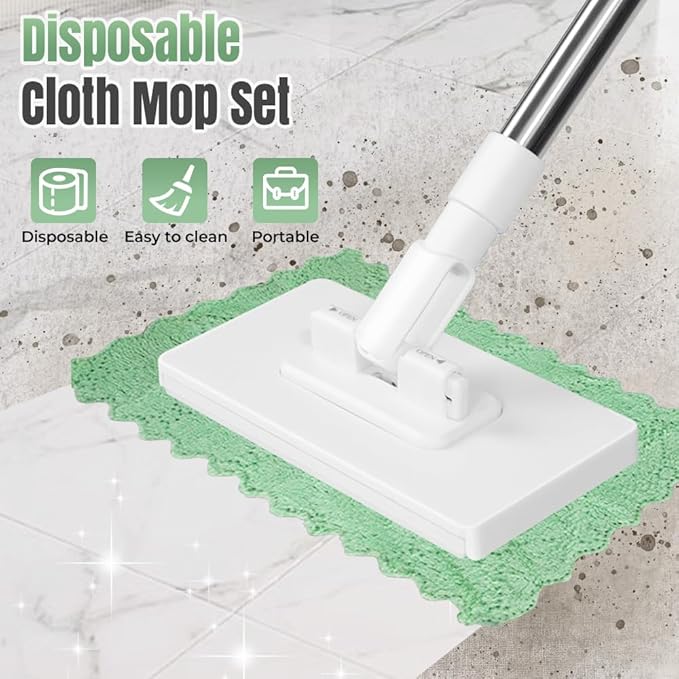 Jurfest Small Mop, Long Handle Stick Lazy Mops with One-Click Cloth Change, Locking Head with Sweeping Cloths for Wet & Dry Cleaning (1*mop+10*Cloth)
