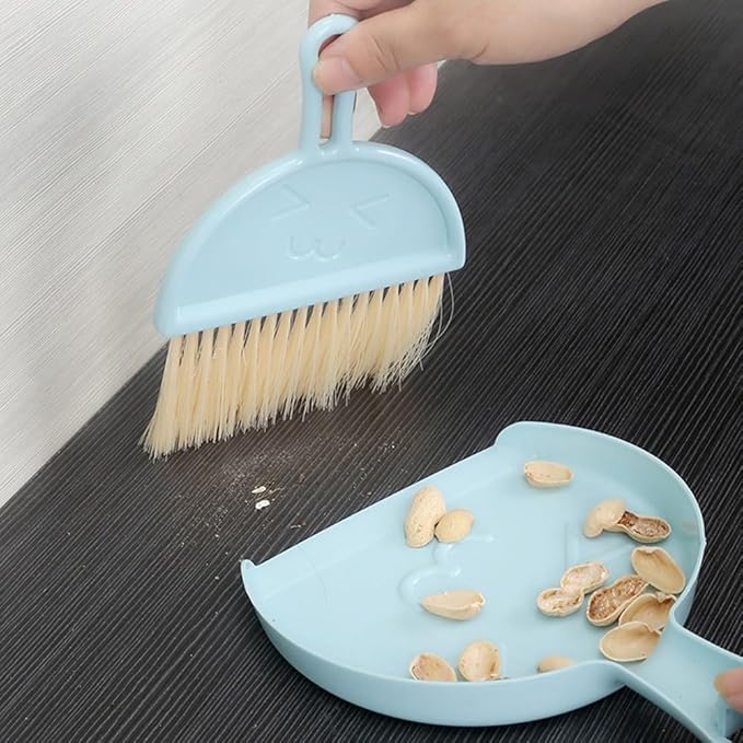 Sleek Mini Broom Set with Dustpan Great for Removing Dirt from Keyboards, Pet Areas, and More (blue)