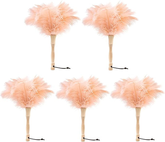 MehelloFeather Ostrich Feather Duster 12 Inch Handheld Duster Supplies, Wooden Handle Feather Duster for Cleaning Keyboard Home Car Office (Champagne 5Pcs)