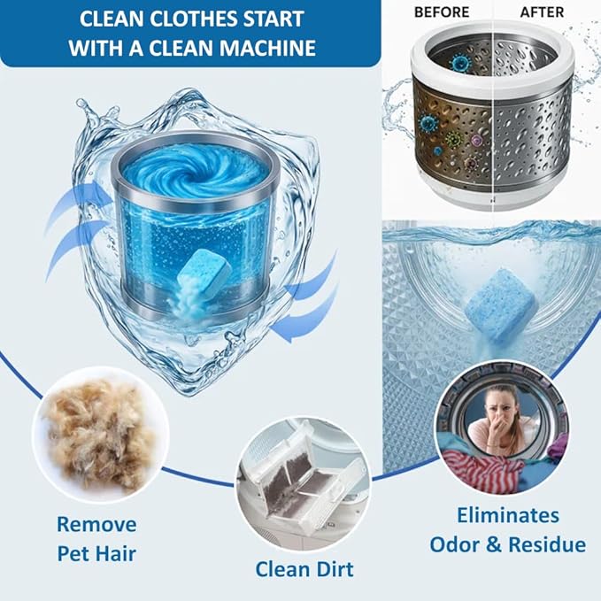 ALPELA Washing Machine Cleaner Descaler | Deep Cleaning Tablets For HE Front & Top Load Washer, Septic Safe Eco-Friendly Deodorizer, Clean Inside Drum and Laundry Tub Seal (Lavender Scent - 24 Count)