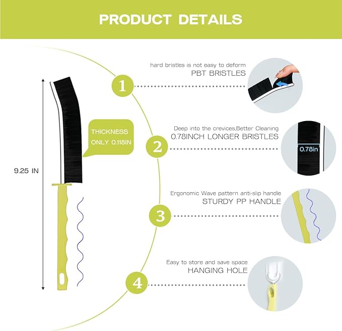 Crevice Cleaning Brush for Home Kitchen Bathroom, PBT Hard Bristle Crevice Brushes for Gaps, and Corners, Toilet, Sink, Window, and Household Cleaning (2Pcs Black+1White)