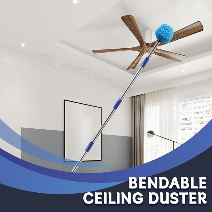 Extended Reach Cobweb Duster with 4-Foot Pole - Medium Bristle Brush for Ceiling, Wall, and Indoor/Outdoor Cleaning, Lightweight Stainless Steel (4FT)
