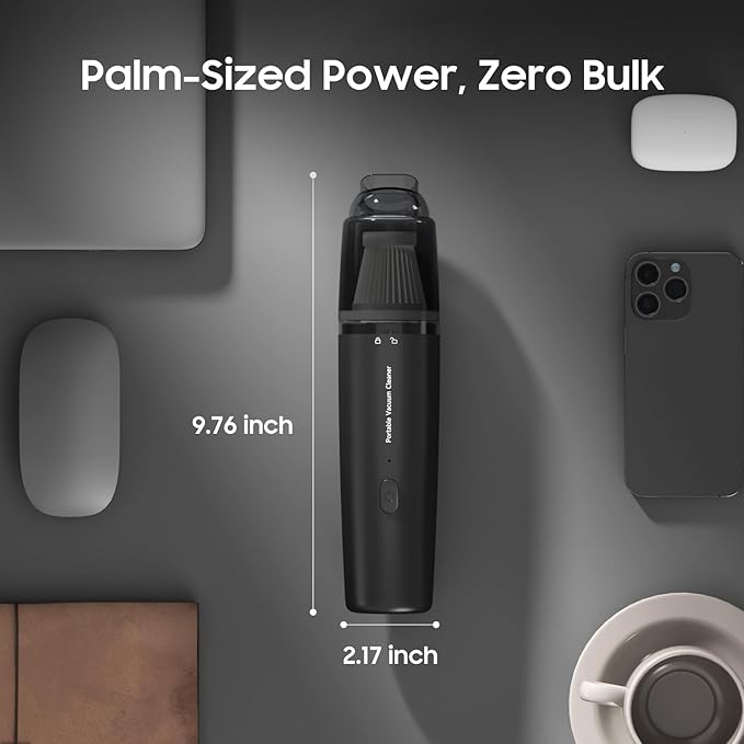A9life Handheld Vacuum Cordless, Car Vacuum Cleaner Portable with HEPA Filter, 2 Suction Modes, Mini Hand Held Vacuum Rechargeable for Car, Home, Pet Hair, Office, Desk, Keyboards (Black)