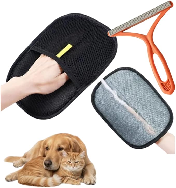 NEXIBY Pet Hair & Fur Remover Glove and Scraper Set – Electrostatic Dog & Cat Hair Cleaner for Sofa, Car Seats, Carpets and Clothes – Reusable, No Adhesive