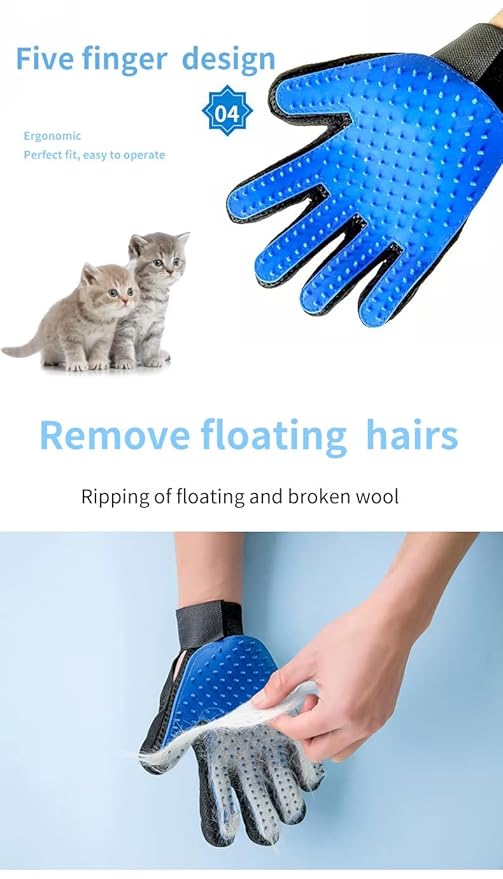 Efficient Pet Grooming Glove - Gentle Shedding Brush for Dogs, Cats, Horses, & more with Long & Short Hair - Right Hand Only (Red)