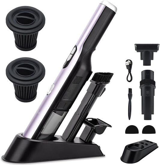 Handheld Vacuum Cordless, Car Vacuum Cleaner 18KPa High-Power Suction, Portable Hand Vac with Washable HEPA, LED Light,Storage Dock, Dust Buster for Office Home Desk, Pet Brush for Pet Hair,Rose Gold
