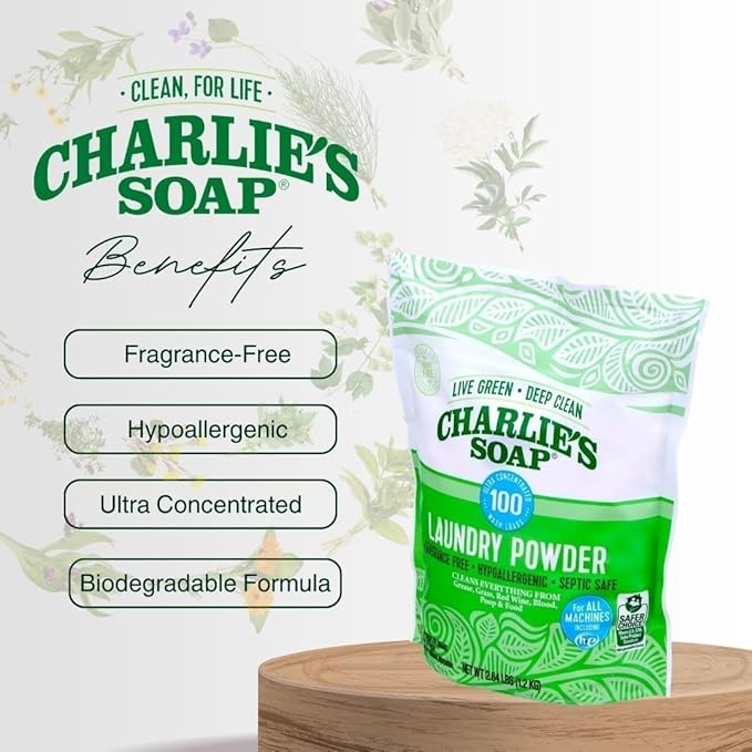 Charlie’s Soap Laundry Powder (100 Loads, 6 Pack) Hypoallergenic Deep Cleaning Washing Powder Detergent – Eco-Friendly, Safe, and Effective