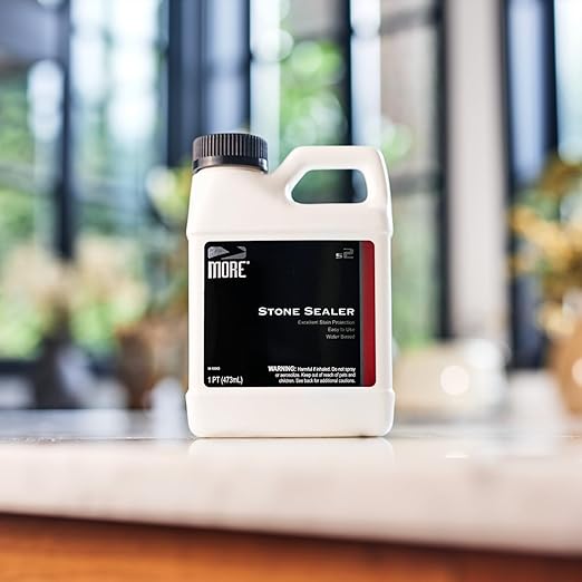 MORE Stone Sealer for Granite, Marble, Concrete, Travertine, Quartzite and Grout - Waterproofs & Protects Countertops, Tiles, and Floors from Water and Oil-Based Stains - Indoor & Outdoor Use - 16oz