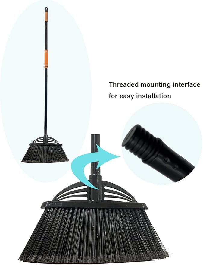 Xifando Four-Section Rod Long-Handled Broom,Heavy-Duty Broom, Angle Broom for Outdoor/Indoor（Black+Orange）