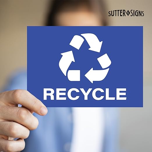 Recycle Stickers, Self Adhesive Weatherproof Vinyl Stickers, Blue, 7" x 10" (Pack of 4)