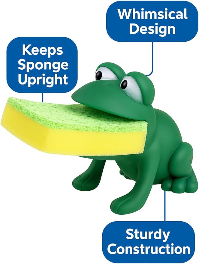 Frog Sponge Holder for Kitchen Sink – Cute Animal Design with Dual-Sided Sponge – Fun Novelty Gift for Counter, Sink, or Dishwashing – Dependable Industries Inc. Essentials