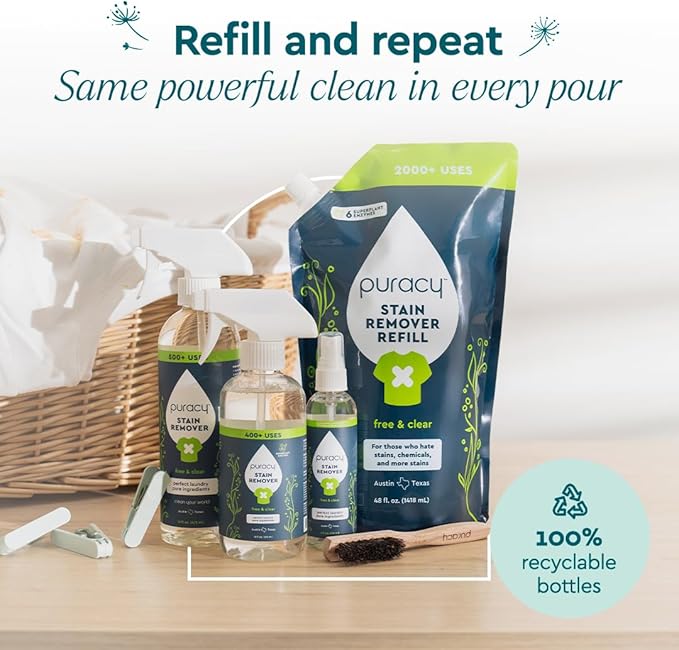 Puracy Stain Remover Spray, Natural Travel and Laundry Stain Cleaner for Clothes, Baby & Kids Stains, Oil & Fabric Spot Cleaner (Unscented, 4 oz)