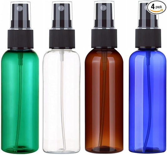 SINIDE Plastic Spray Bottles 100 ml/3.4 oz Fine Mist Mini Travel Bottle Set, Portable Refillable Makeup Sprayer Containers for Perfume, Liquids, Aromatherapy, Cleaning Solution (4 Pack)