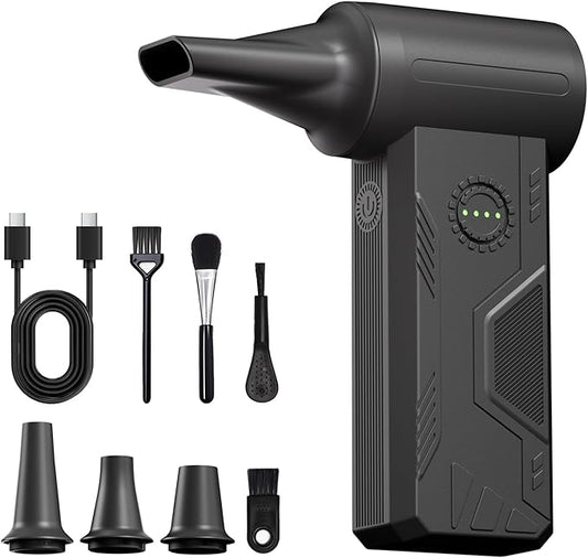 Compressed Air Duster- 130000 RPM Brushless Motor,15W Fast Charge,4-Speed Adjustable Electric Air Duster, Rechargeable Mini Duster Blower for PC,Keyboard,Car,Outdoors,Home and Snow Clearing,(Black-01)